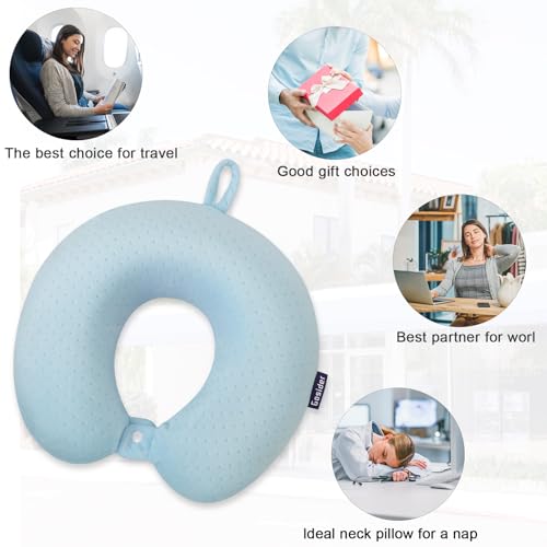 Image of Travel Neck Pillow Memory Foam Pillow Support Pillow U Shape Compact & Lightweight Neck Pillow for Sleeping Travel for Plane, Car, Home, Office Camping Light Blue