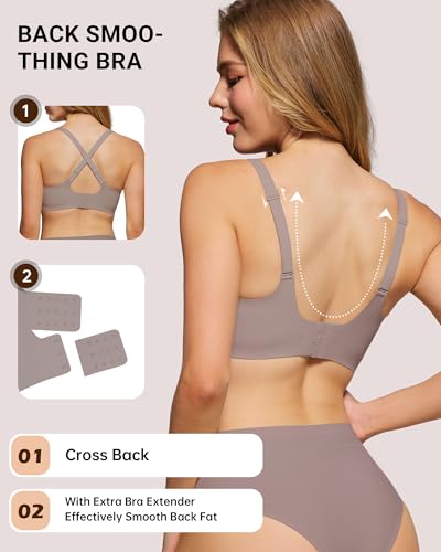 HORISUN Jelly Wireless Bras for Women Push Up V Neck Seamless T-Shirt Bras No Underwire Supportive Full Coverage Bralettes (Grey 32D) — view 3