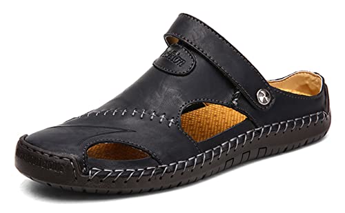 Honeystore Men's Leather Hollow Athletic Sandals Slip-on Roman Casual Shoes
