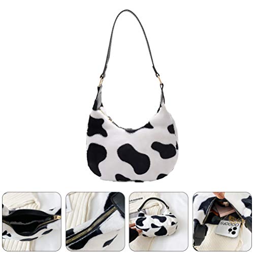 SOIMISS Moda Adorável Vaca Estampada Axila Bolsa de Pelúcia Fofo Moderno Bolsa de Ombro Crossbody Bo