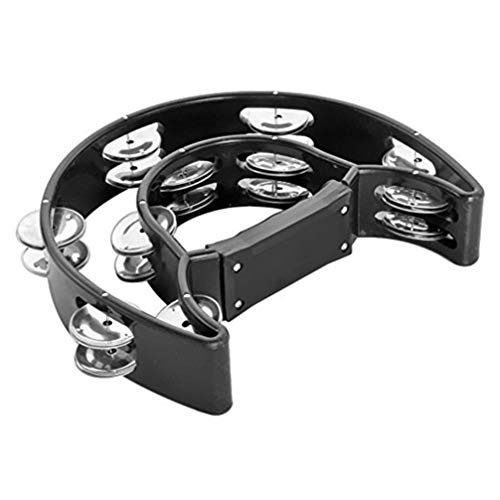 Ciieeo Tamborim de meia lua Tamborim de metal Tamborim instrumento de percussão manual para adultos