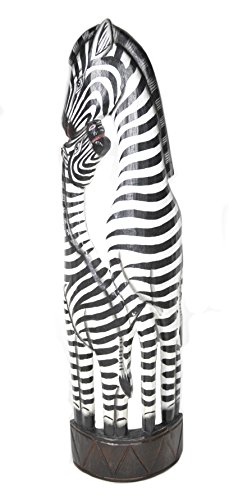 Set de 2 estatuas zebras africanas talladas a mano en madera