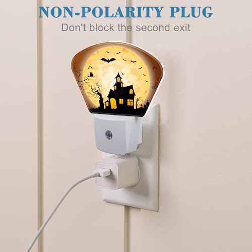 Image of Halloween Horror Castle Night Light for Kids Girls Boys, Halloween Full Moon LED Night Light Plug into Wall with Dusk to Dawn Sensor for Bedroom, Hallway, Kitchen, Bathroom, Stairs Decor