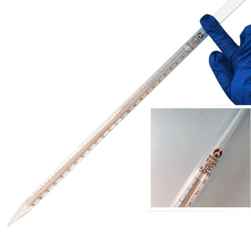 5pz Pipette in Vetro Graduate Precisione 0,1ml con Marcatura ad Anello e Pera 1–50ml Uso Laboratorio(2ml 30cm)