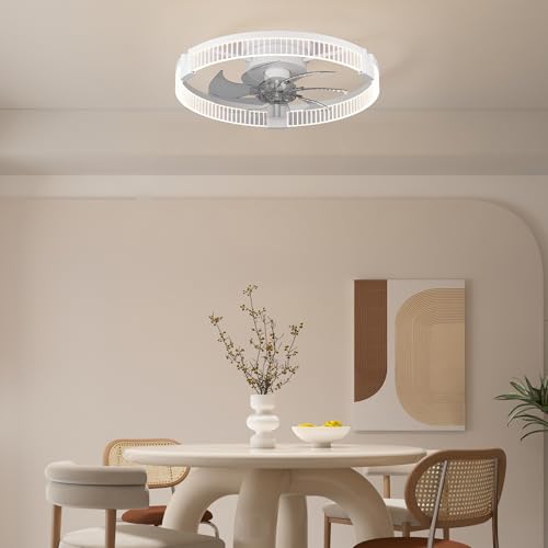 Image of Garwarm Ceiling Fans with Lights,20IN Ultra Low Profile Ceiling Fan with Light and Remote, Dimmable 3000K-6000K LED Fandelier Flush Mount, DC Motor, for Bedroom, Kitchen, Office