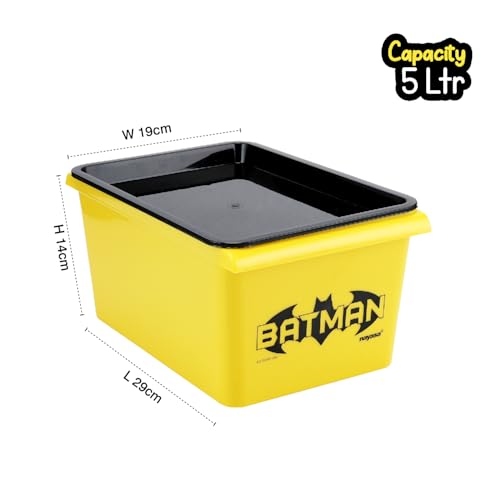 Image of Nayasa Stack N Store Batman, Small, 5 ltrs | DC Superhero Print Plastic Storage Boxes Set of 3 with Lid | Side Handles | Stackable Multipurpose Organizers | Strong & Durable | Yellow
