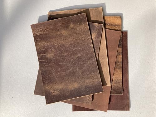 HAPPER STUDIO Rindsleder Stärke 1,6 mm. Pull-Up Crazy Horse gewachstes Leder. Echtlederblätter für Basteln. (6, Mix braun, A5 (148 x 210mm))