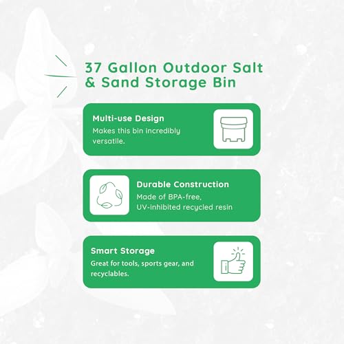 Image of FCMP Outdoor 37-Gallon Salt and Sand Storage Bin - Multipurpose Deck Box for Patio, Porch or Shed - Industrial Large Container for Outdoor Storage, Grey