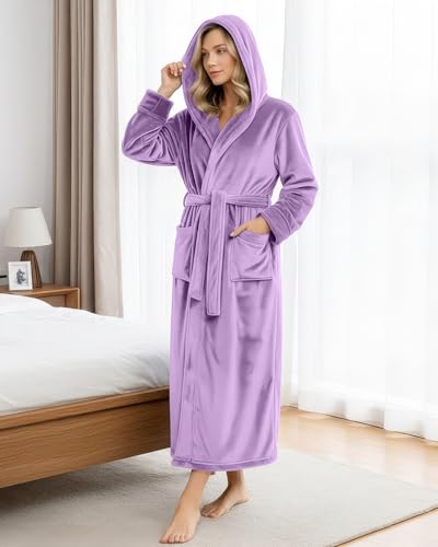 Image of Premium Ultra Soft Robes for Women with Hood Plush Fleece Long Bathrobe