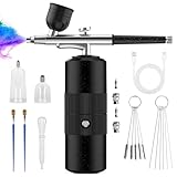 PHILORN Airbrush Set mit Kompressor, Tragbarer Kabelloser Airbrush für Friseure, Nail Art, Kuchenverzierung, Make-up, Modellmalerei,Schwarz