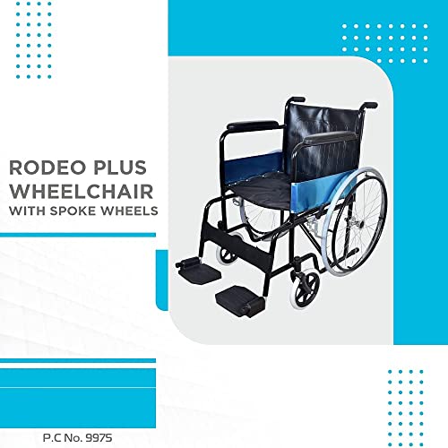 Image of Vissco Rodeo Plus Wheelchair with Spoke Wheels, Foldable, Fixed Handle and Swingable Footrest, for Elderly and Patients, Weight Capacity 110kg, Durable and Travel-Friendly (Black)