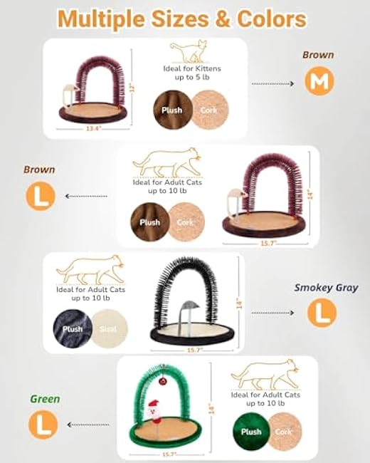 Happi N Pets Original Cat Self Groomer, Arch Grooming Brush wtih Heavy Wooden Scratching Pad, Rubbing Post & Toy, Cat Face Scratchers Body Massager, Cat Scratchers for Indoor Cats, Brown-BvtfxINk