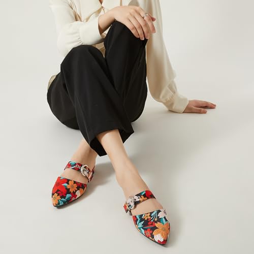 Image of Rekayla Mules for Women Adjustable Strap Pointed Toe Backless Loafer Shoes