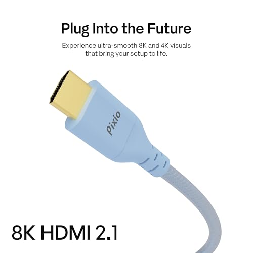 Image of Pixio Blue 8K HDMI 2.1 Cable Ultra Certified Ultra High Speed 10FT 8K 60Hz 4K 120Hz Nylon Braided, Gold Plated Connector, Anti-Breakage, HDR10+, dtsx, eARC, HDCP, Dolby Compatible
