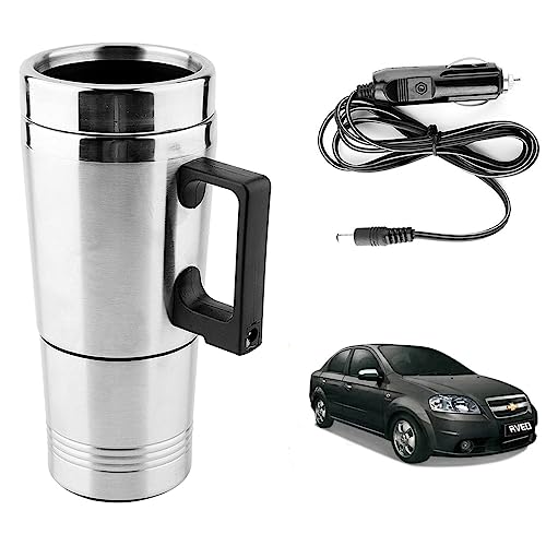 Image of Oshotto 12V Stainless Steel Car Heating Kettle /Mug, Travel Friendly electric Tea /Coffee maker Compatible with Chevrolet Aveo (300ml) - Silver
