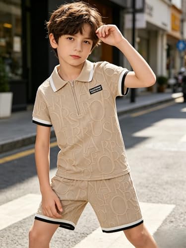 Image of Yoxindax Boys Clothes 2-Piece Casual Street Style Turn-Down Collar Half Zip Kids 4-12 Years Teen Boys Summer Outfits
