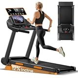 Tapis de Course Pliable Inclinable,Tapis de Marche Inclinable 12KM/H,Treadmill Home avec Moteur 3,0CV et Affichage LED, Charge Max. 136KG