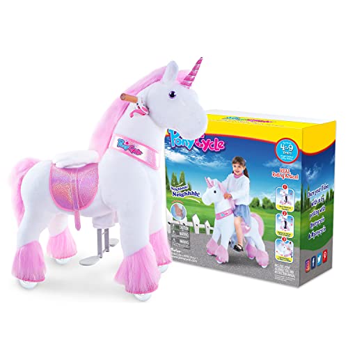 Image of PonyCycle Official Classic U Series Ride on Horse Toy Plush Walking Animal Pink Unicorn Size 4 for Age 4-8 Ux402