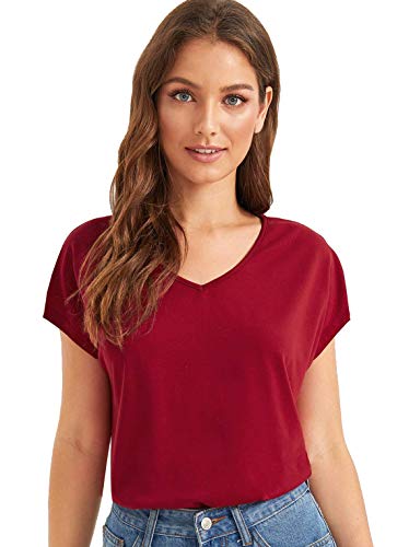 Fabricorn Plain Stylish Maroon V-Neck Cotton Tshirt for Women (Ma...
