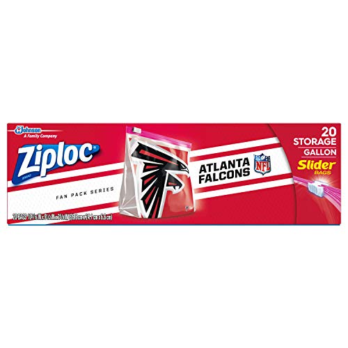 Ziploc Slider Storage Gallon Bag, Great for grab-and-go snacking, tailgating or homegating, 20 Count- NFL Atlanta Falcons