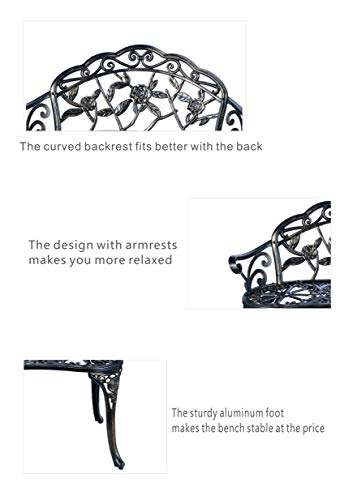 C/G Patio Balcony Bench Double Seat, Anti-Rust Cast Aluminum Patio Garden Bench For Park Yard Outdoor Furniture Copper #TOP3