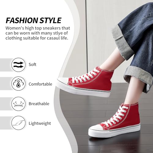 Image of yageyan Womens High Top Canvas Sneakers Lace up Fashion Shoes for Women Casual Classic