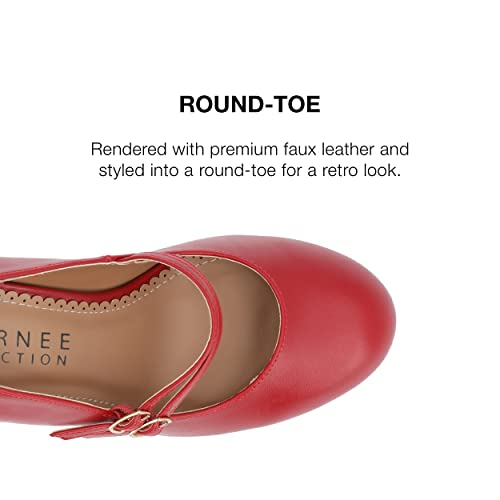 Journee Collection Women's Windy Round Toe Block Heel Mary Jane Pumps - Size: 8 - Red4