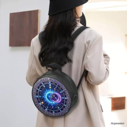 Image of Women Novelty Round Clock Shape Zippered Clock Purses for Women Tote Handbag Shoulder Bag, Gift for Mom Girlfriend