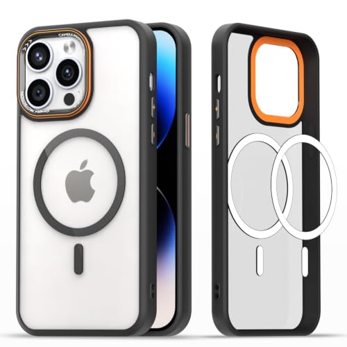 Image of Pikkme Back Cover for iPhone 14 Pro Max | Shockproof | Mag-Safe Compatible | Hard Transparent Back | Premium Raised Camera Protection | Bumper Case (Black Mag-Safe)