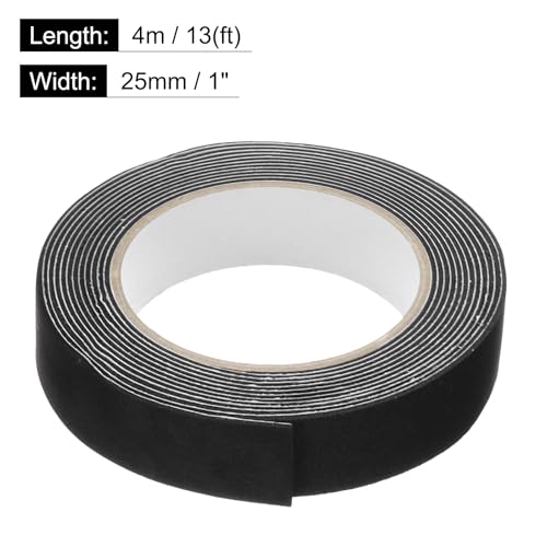 Image of uxcell 2pcs Rolls Single Sided Foam Tape Removeable EVA Sponge Mounting Tape Strong Adhesive Tape Strips(Black, 13ft x 1 inch x 1 /16 inch) for Home Paint Wall Hanging Poster Decor
