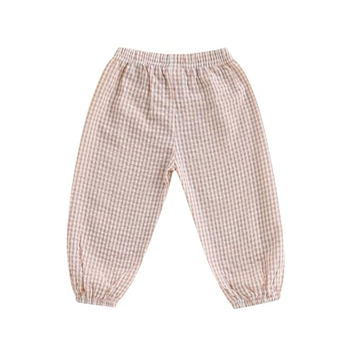 Kids Girls Boys Jogger Pants Loose Plaid Print Elastic Waist Trousers Casual Bottoms for Toddler Newborn Infant (Khaki, 18-24 Months)