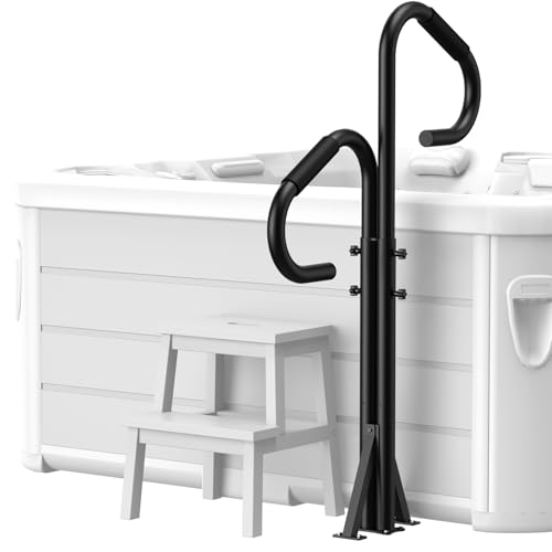 Two-Way Hot Tub Handrail 44-57.3 Adjustable Height SPA Hand Rail w/360 Swivel Option Hot Tub Railing to Get in and Out 600LBS SPA Side Handrail Ground-Mount for Indoor&Outdoor