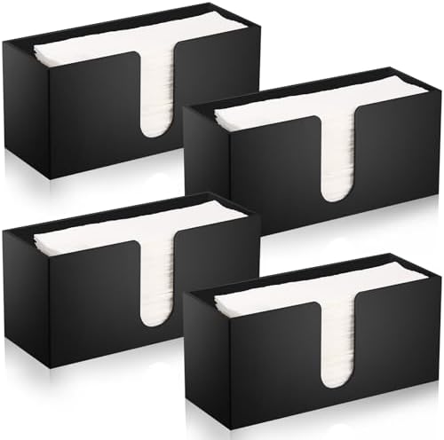 4Pack Black Acrylic Countertop Paper Towel Dispenser, Folded Paper Towel Dispenser Clear Trifold Napkin Holder, Suitable for Z-fold C-fold or MultiFold Trifold Paper Towels for Bathroom Toilet Kitchen