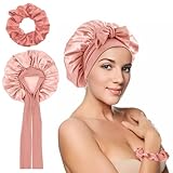 1 Stück Seidenhaube zum Schlafen,Weiche und Bequeme Schlafhaube Seide,Rutschfest Rosa Bonnet Seide,Silk Bonnet mit verstellbarem Band für Lange,Lockige Haare
