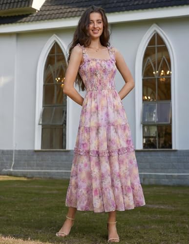 Image of Scarlet Darkness Floral Dress for Women 2026 Flowy Sundress Smocked Cottagecore Dresses