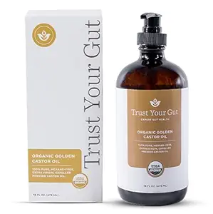 Trust Your Gut Organic Golden Castor Oil, 100% Pure Cold-Pressed Hexane-Free Extra Virgin Oil for Liver Detox, Gut Wellness, Skin Care, Healthy Nails & Hair Growth - 16 oz