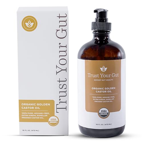 Trust Your Gut Organic Golden Castor Oil, 100% Pure Cold-Pressed Hexane-Free Extra Virgin Oil for Liver Detox, Gut Wellness, Skin Care, Healthy Nails & Hair Growth - 16 oz