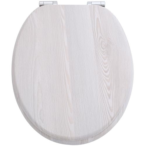 SANFINO® Premium WC Sitz mit Absenkautomatik – hochwertige Toilettendeckel aus Holz, viele bunte Motive, hoher Sitzkomfort, einfache Montage inklusive Montageanleitung – Light Wood