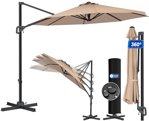 KESSER® Sonnenschirm Ampelschirm SUN Rund XL Ø330 cm Inkl. Abdeckung, 7-Fach Verstellbar Drehbar...