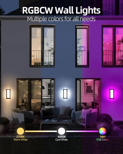 Image of RAYVO Outdoor Wall Light, 1500LM RGBCW Smart Porch Lights Color Changing Exterior Lighting Fixtures, IP65 Waterproof Outdoor Sconce Lights for House Compatible with Alexa Google Assistant, ETL Listed