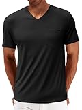 Runcati Mens Short Sleeve Muscle T-Shirts V Neck Ribbed Stretch Casual Tee Lightweight Basic Summer Tops with Pocket Black