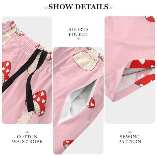 Heart Mushroom Pink Pajama Shorts for Men Lounge Pants Pj Pants Mens Sleep Shorts with Pockets, S-XXL4