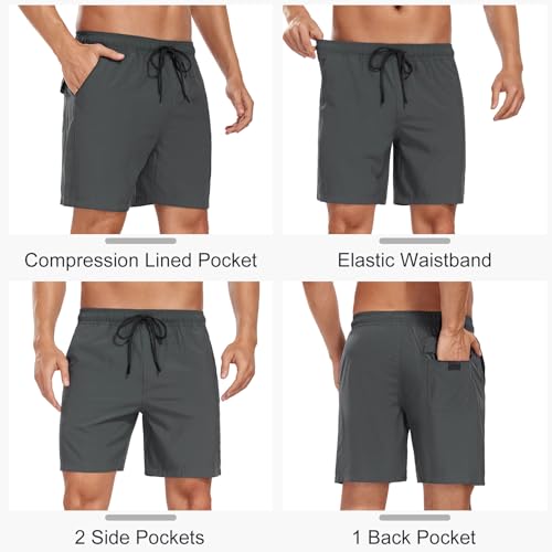 Image of Mens Swim Trunks with Compression Liner 2 in 1 Quick Dry Swimming Shorts Swimwear Bathing Suits with Pockets