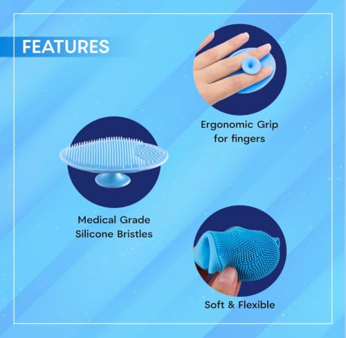 Image of 6-in-1 Silicone Bath Brush Set for Full Body Care - Long Handle Back Scrubber, Body Exfoliator, Scalp Massager, Face Cleansing Brush & Loofah for Men & Women