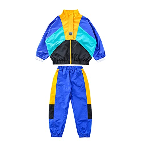 Image of LOLANTA Boys' Girls' Color Block Jacket Track Pants Sets Hip Hop Dance Patchwork Clothes Unisex Streetwear