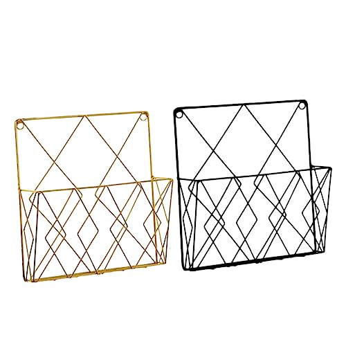 SEWACC 2pcs Wall Mounted File Organizer Multi Function Hanging Document Storage Rack for Home Office Black Gold Design for Sorting Papers Magazines and Notebooks