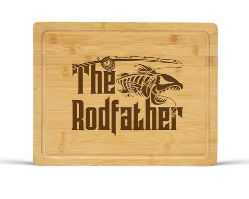 Tabla de Cortar de Bambú Divertida para Cocina de Alterd Industries | Tabla de Cortar de Madera Grabada para Barbecue, Cumpleaños o Día del Padre | Ideal para Encimeras de Cocina (The Rod Father, solo tabla) miniatura 1