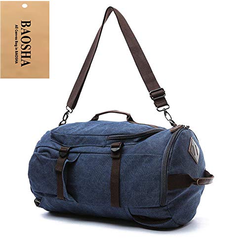BAOSHA Canvas Weekender Travel Duffel Backpack Hybrid Hiking Rucksack Laptop Backpack for Outdoor Sports Gym HB-26(Blue)