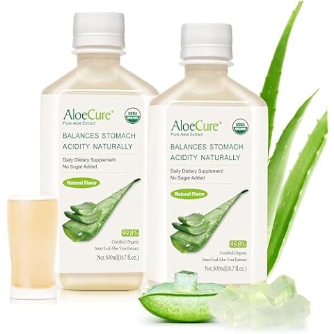 AloeCure USDA Organic Aloe Vera Juice Made Within 12 Hrs of Harvest - Pure Aloe Juice Natural Digestive Supplement to Support Digestion, Immune System and Balanced Stomach Acidity, 2 x 500ml Bottles Cover