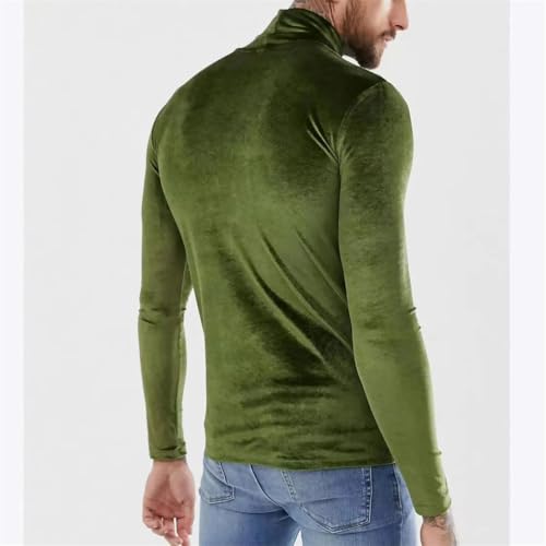 Men's High Neck Corduroy Slim Fit Long Sleeved Top, Solid Color Casual Slim Fit Pullover Top2